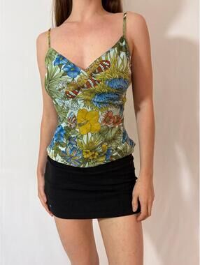 Y2k Fairy Jungle Floral Mesh Cami Top